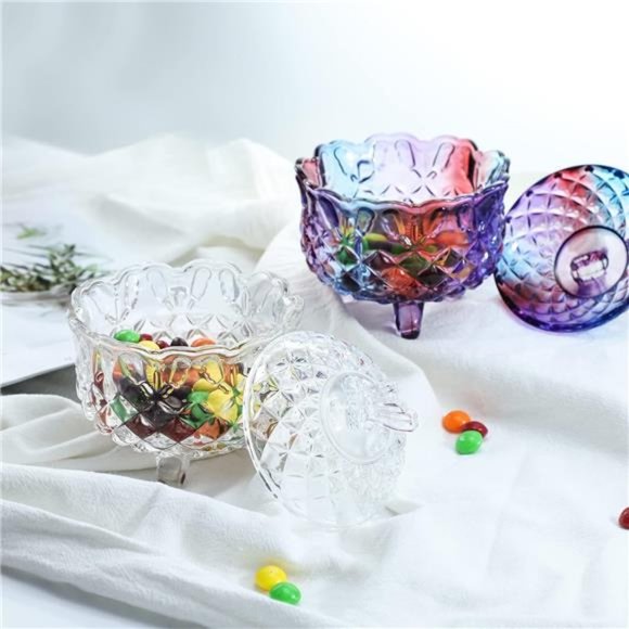 Royal Embossed CrystalGlass Candy Box with Lid Footed JewelryBowl Wedding Buffet - Picture 6 of 8